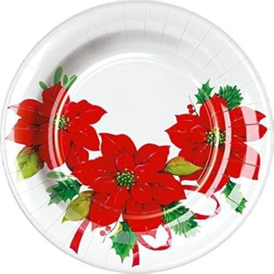 SET 88 PZ COORDINATO tavolo NATALIZIO Bianco con Stelle di Natale Rosse 16 Ospiti