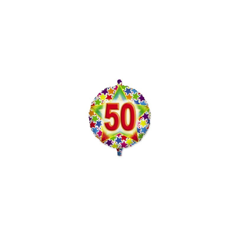 Palloncino foil mylar 50 ANNI multicolor Stardust con stampa stelle - 45 cm