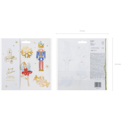 12 etichette regalo Schiaccianoci, in carta mix + filo dorato