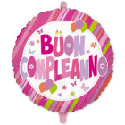 Pallone BUON COMPLEANNO Fucsia, rosa viola - palloncino gonfiabile ad elio Ø45cm