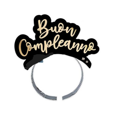 4 Frontini CERCHIETTI in Carta BUON COMPLEANNO gadget festa - Nero e Oro