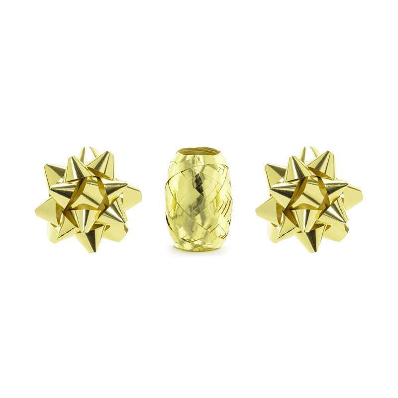 Set 2 coccarde oro + rocchetto nastrino oro lucido confezionamento pacco regalo