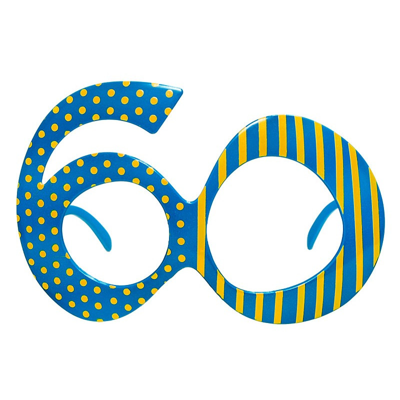 Occhiali a forma di numero 60 colore azzurro e giallo