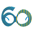 Occhiali a forma di numero 60 colore azzurro e giallo