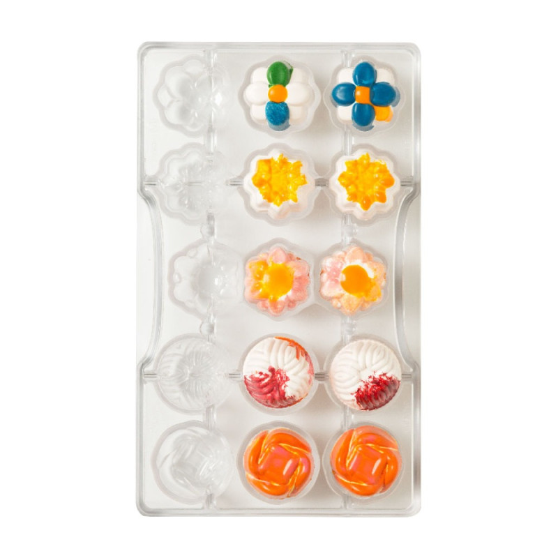 Stampo cioccolatini forma FIORI spring fantasia di cioccolato in policarbonato con 15 Cavità