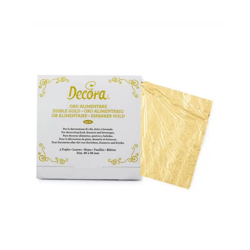 Confezione da 5 Fogli Oro Alimentare 86 X 86 Mm 23Kt