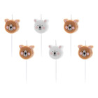 Set 6 Candela Orsetto Marrone e Bianco - candelina in cera per torte e dolci