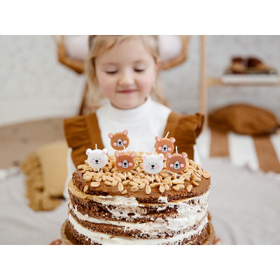 Set 6 Candela Orsetto Marrone e Bianco - candelina in cera per torte e dolci