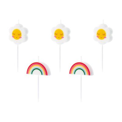 Set 5 Candele Margherite e Arcobaleno - candelina in cera per torte e dolci