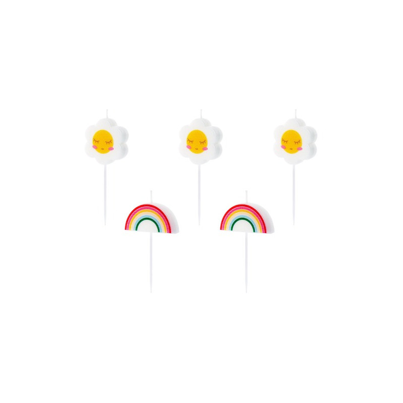 Set 5 Candele Margherite e Arcobaleno - candelina in cera per torte e dolci