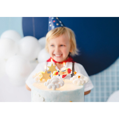 Set 3 Candele forma di Aeroplano e stelle - candelina in cera per torte e dolci