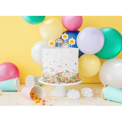 Set 5 Candele Margherite e Arcobaleno - candelina in cera per torte e dolci