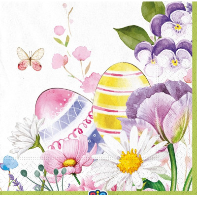 16 Tovaglioli PASQUA FLORAL EASTER in carta stampa uova e fiori - 33x33cm