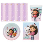 33pz -Coordinato tavola festa GABBY'S DOLLHOUSE - piatti, bicchieri, tovaglioli, tovaglia - 6 ospiti