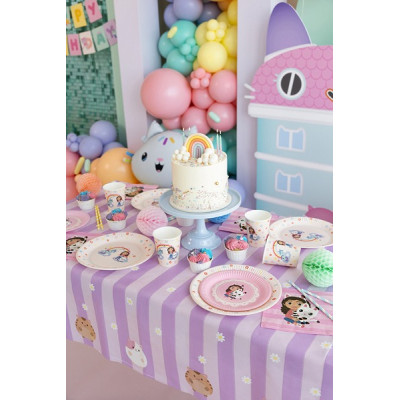 33pz -Coordinato tavola festa GABBY'S DOLLHOUSE - piatti, bicchieri, tovaglioli, tovaglia - 6 ospiti