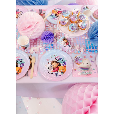 33pz -Coordinato tavola festa GABBY'S DOLLHOUSE - piatti, bicchieri, tovaglioli, tovaglia - 6 ospiti