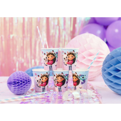 33pz -Coordinato tavola festa GABBY'S DOLLHOUSE - piatti, bicchieri, tovaglioli, tovaglia - 6 ospiti