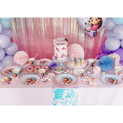 33pz -Coordinato tavola festa GABBY'S DOLLHOUSE - piatti, bicchieri, tovaglioli, tovaglia - 6 ospiti