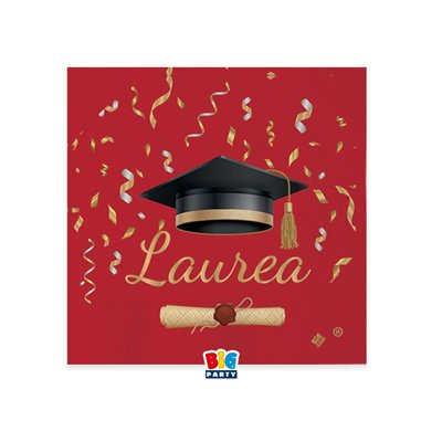 20 Tovaglioli in carta LAUREA glamour Rossi e Oro - 33x33cm - 2 veli