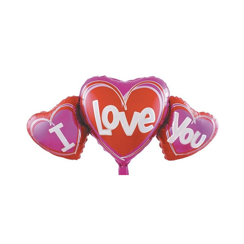 PALLONCINO pallone in foil Mylar Cuori con scritta I LOVE YOU 48x92cm