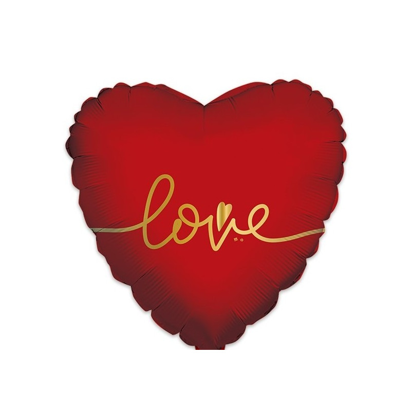 Pallone foil mylar CUORE Rosso stampa Love oro - gonfiabile ad aria o elio 45 cm