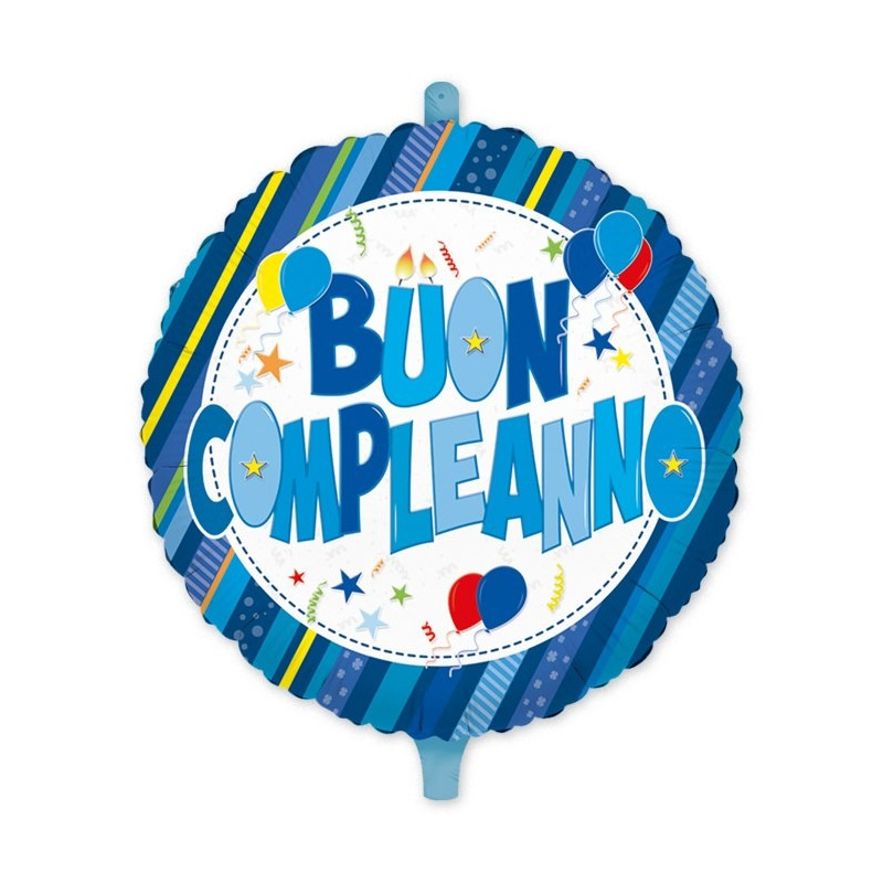 Pallone BUON COMPLEANNO Blu, Celeste Azzurro - palloncino gonfiabile ad elio Ø45cm