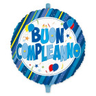Pallone BUON COMPLEANNO Blu, Celeste Azzurro - palloncino gonfiabile ad elio Ø45cm