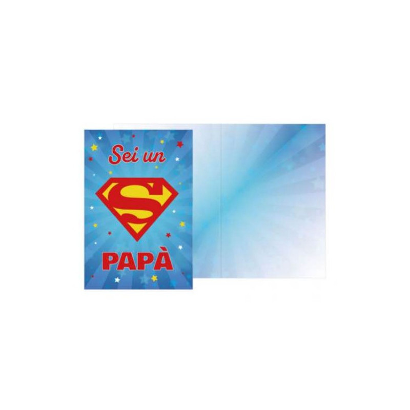 Biglietto auguri per il PAPA' con ciondolo in legno a forma di "S" superman