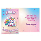 Biglietto Unicorno Buon Compleanno con ciondolo in legno a forma unicorno