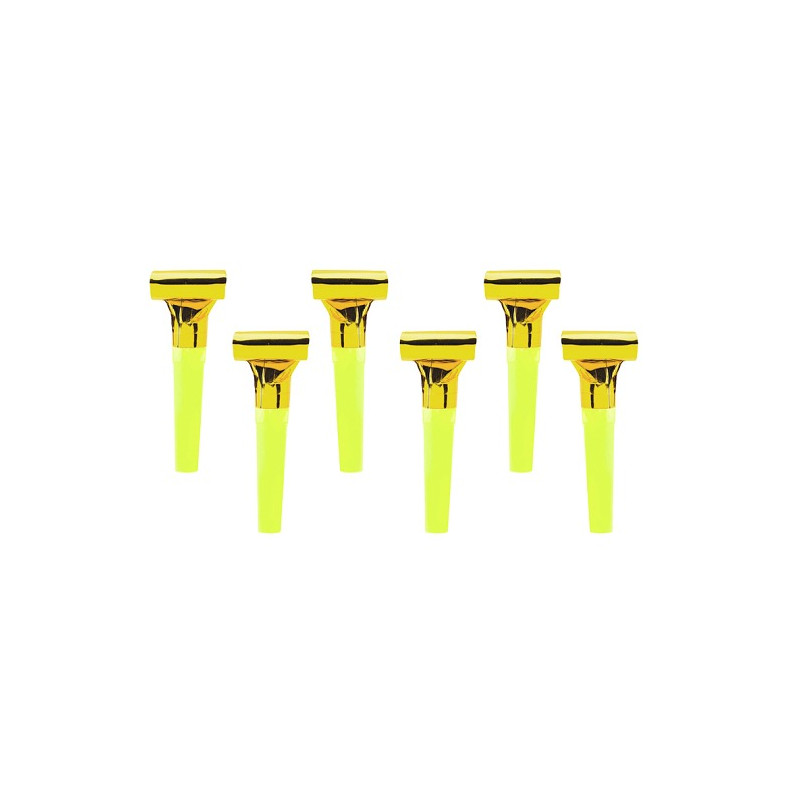 6 Trombette FISCHIETTI a LINGUA per feste CARNEVALE - colore ORO (lucido)