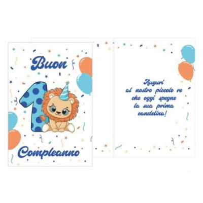 Biglietto d'auguri 1 Primo Compleanno con Leoncino bimbo - completo di busta