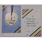 Biglietto auguri per il PAPA' con ciondolo cuore legno tondo "Ti voglio bene papà"