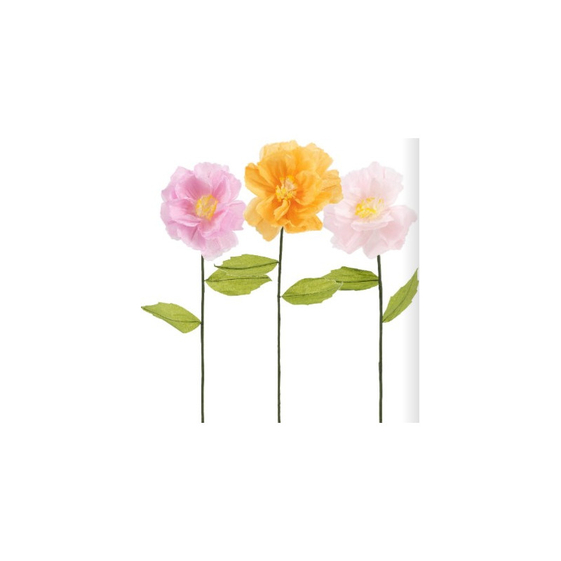 Set 3 Fiori decorativi in carta con stelo - 18x75cm - Rosa Albicocca e Cipria