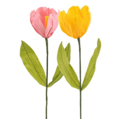 Set 2 Fiori TULIPANO decorativi in carta con stelo 10xH75cm  Rosa Arancio/giallo