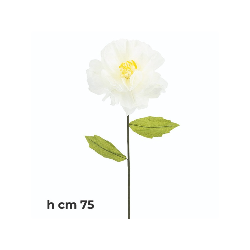 1 Fiore decorativi in carta con stelo - 18 x 75 cm - Bianco/Avorio