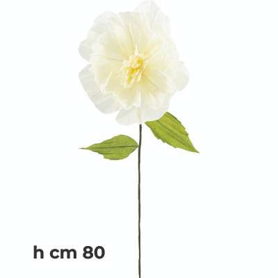 1 Fiore decorativi in carta con stelo - 25 x 80 cm - Bianco/Avorio