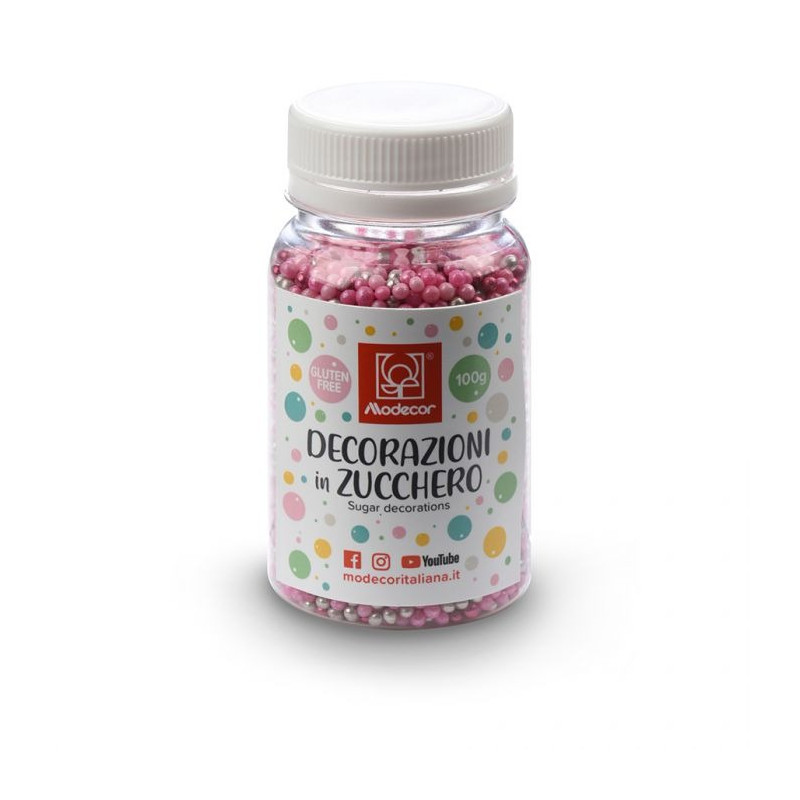 Perline ROSA FUCSIA AERGENTO in ZUCCHERO 100g  perle sferiche ideale per decori torte