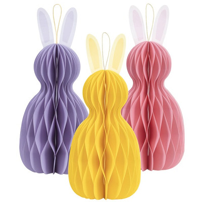 1 CONIGLIO gigante GIALLO in carta nido d'ape - altezza  40 cm - addobbo casa