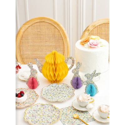 Set 3 CONIGLI LILLA, ROSA, CELESTE in carta nido d'ape - altezza  17 cm - addobbo casa