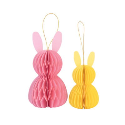Set 2 conigli in carta - ROSA e GIALLO - Decorazione pasquale frufru - 13/18cm