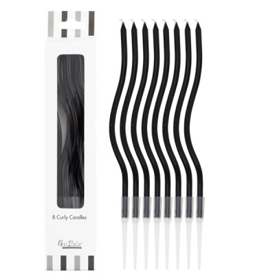 8 Candele CURLY - RICCIA NERO Mezzo Stelo candeline in cera per torte H12,3 cm