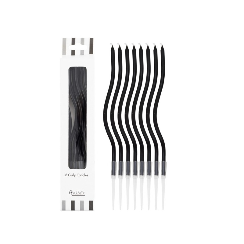 8 Candele CURLY - RICCIA NERO Mezzo Stelo candeline in cera per torte H12,3 cm