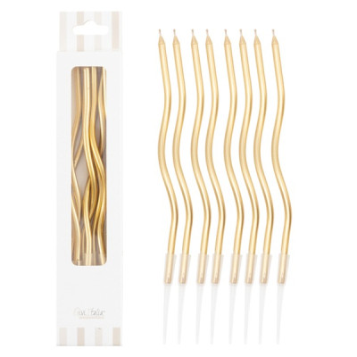 8 Candele CURLY - RICCIA ORO Mezzo Stelo candeline in cera per torte H12,3 cm