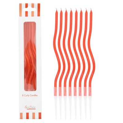 8 Candele CURLY - RICCIA ROSSO Mezzo Stelo candeline in cera per torte H12,3 cm