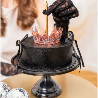 Cake Topper CORONA rosa gold - decorazione torte dolci diametro 10 cm