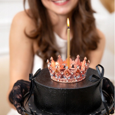 Cake Topper CORONA rosa gold - decorazione torte dolci diametro 10 cm