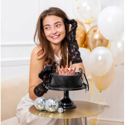 Cake Topper CORONA rosa gold - decorazione torte dolci diametro 10 cm