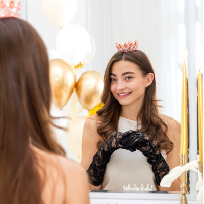 Cake Topper CORONA rosa gold - decorazione torte dolci diametro 10 cm