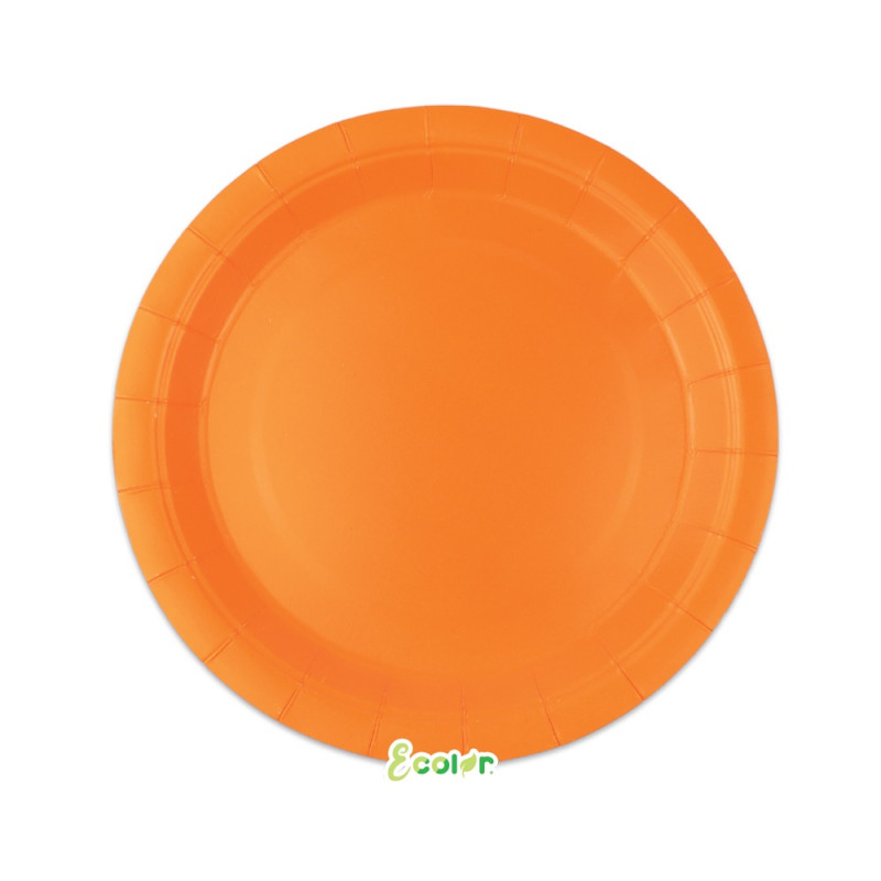 25 Piatto Ø 24 cm ARANCIONE - in carta BIODEGRADABILE Ecolor addobbo decoro tavola