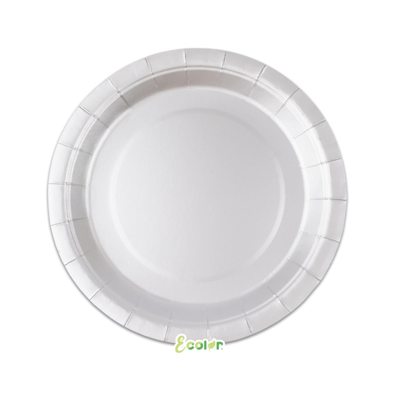 25 Piatto Ø 24 cm ARGENTO MATT - in carta BIODEGRADABILE Ecolor addobbo decoro tavola